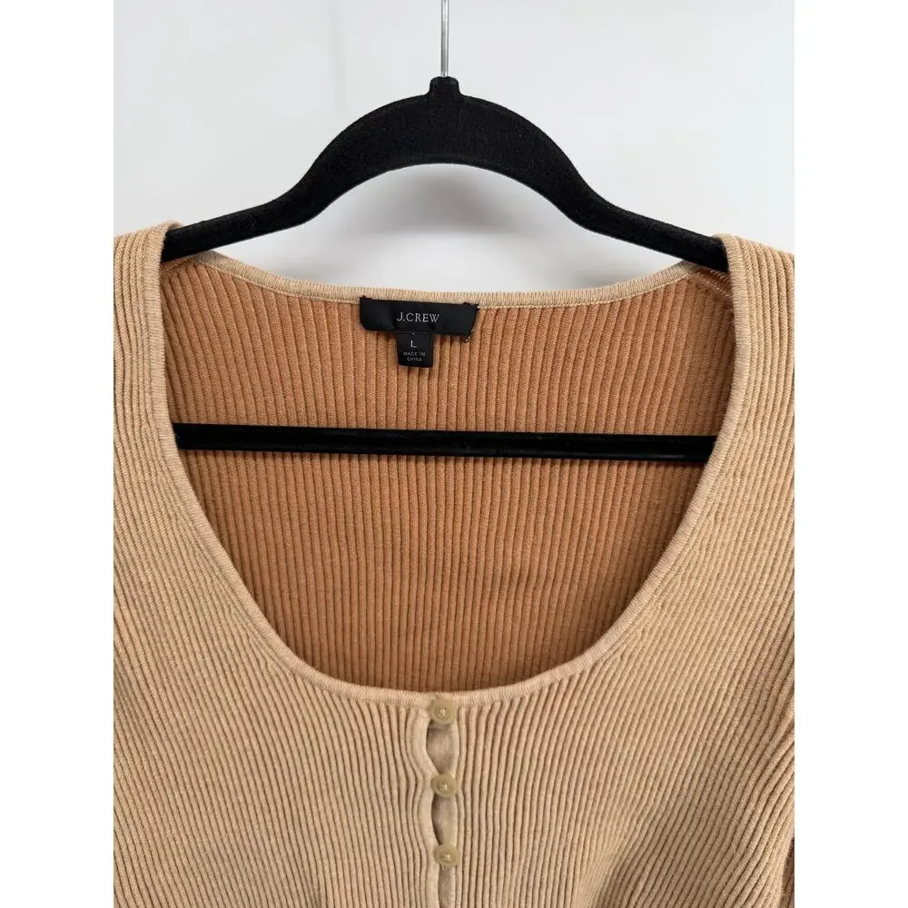 J. Crew rib knit scoop neck button up cropped cardigan top sz L